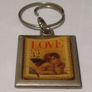 Vintage USA "LOVE" keychain 32 Cent Stamp W/ Angel Licensed by FAF Inc.